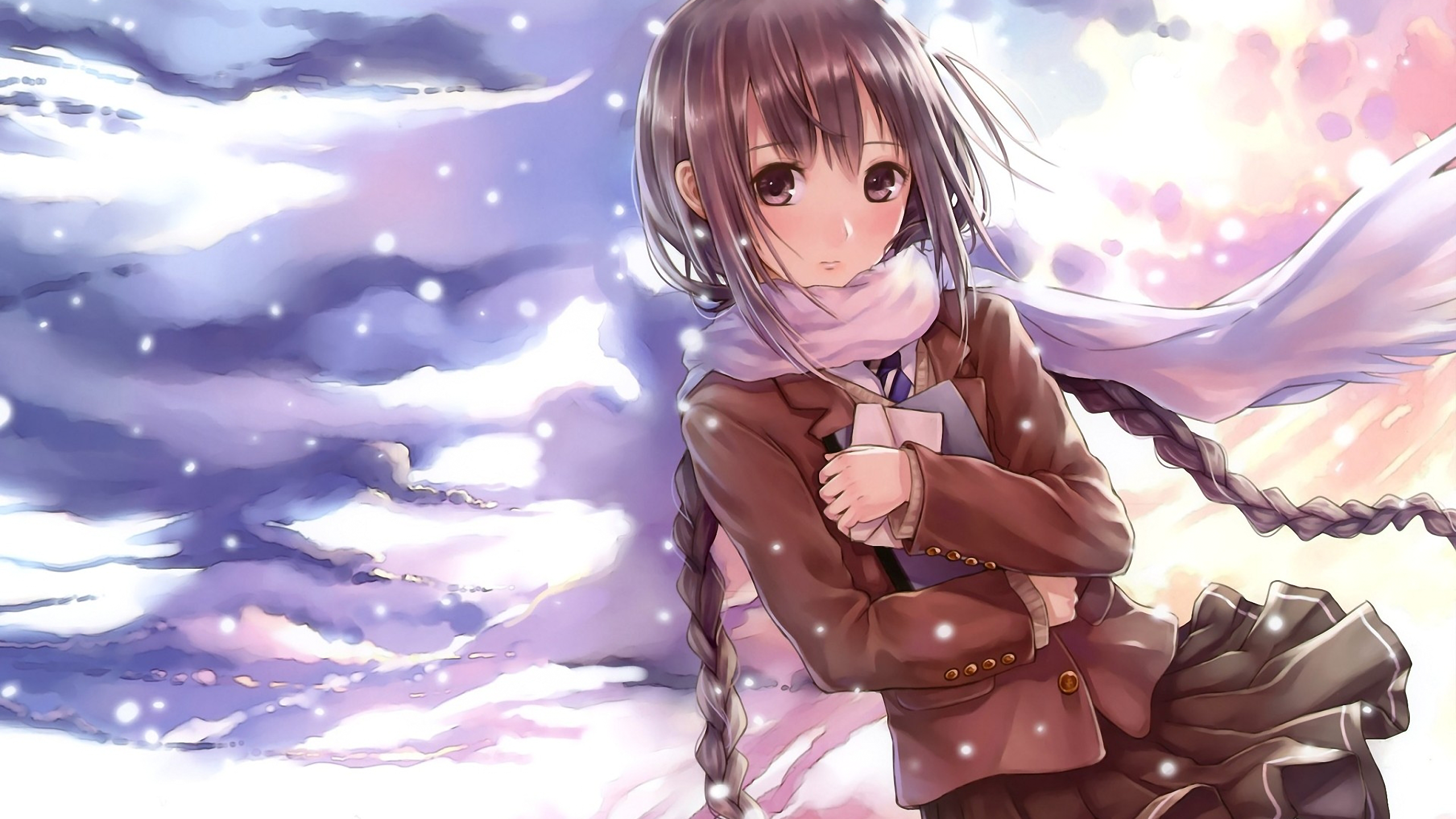 Anime - Original  Winter Snow Scarf Girl Anime Wallpaper