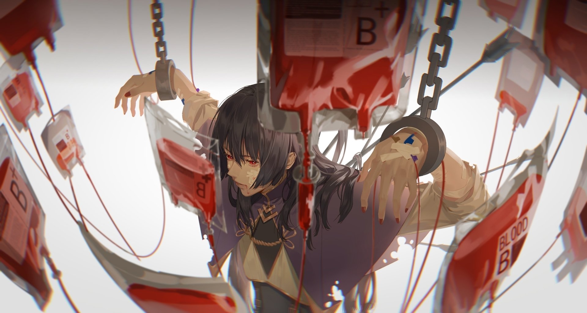 Download Red Eyes Bandage Black Hair Anime Original HD Wallpaper by E-ma