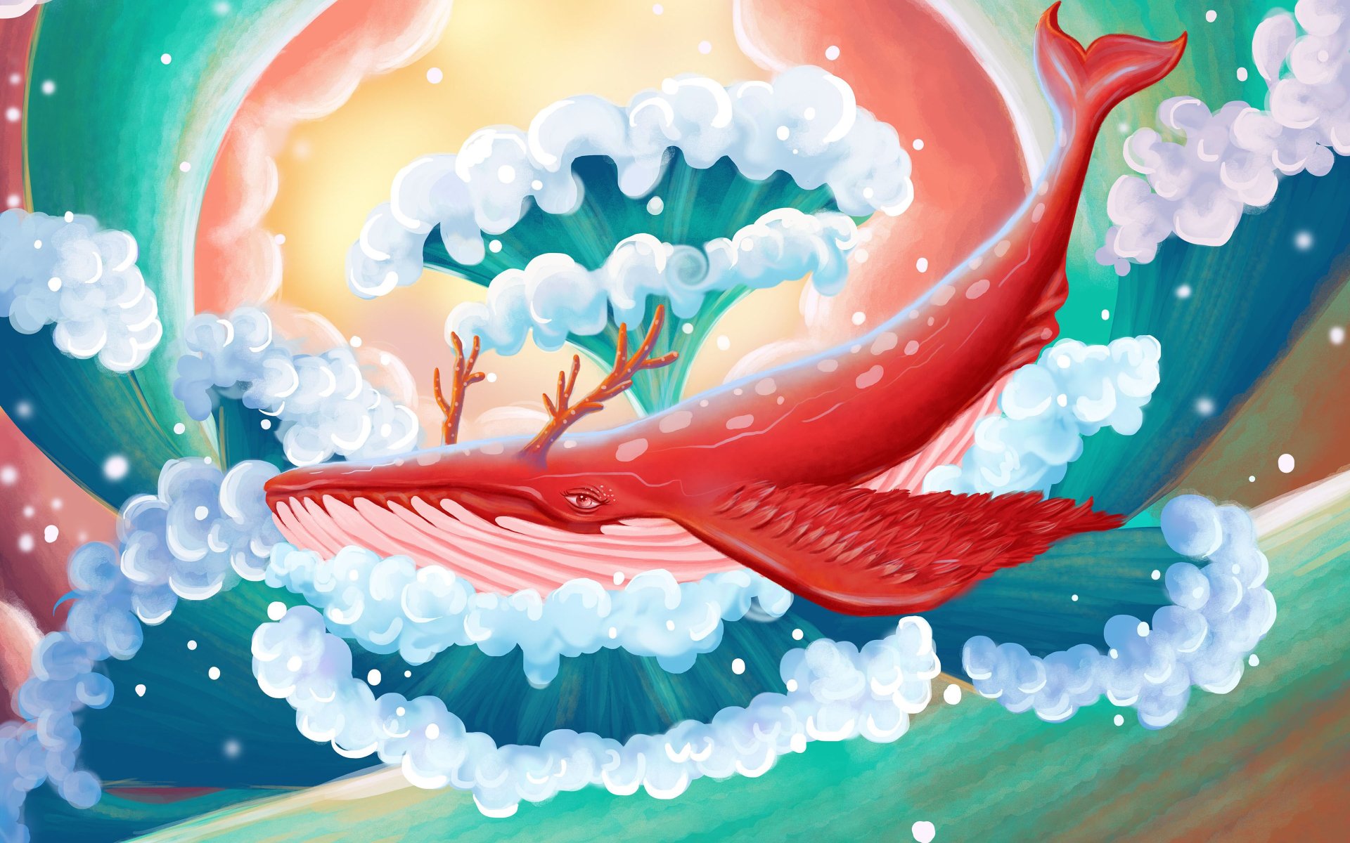 Download Wave Fantasy Whale 4k Ultra HD Wallpaper by Sweet pepper 小花椒