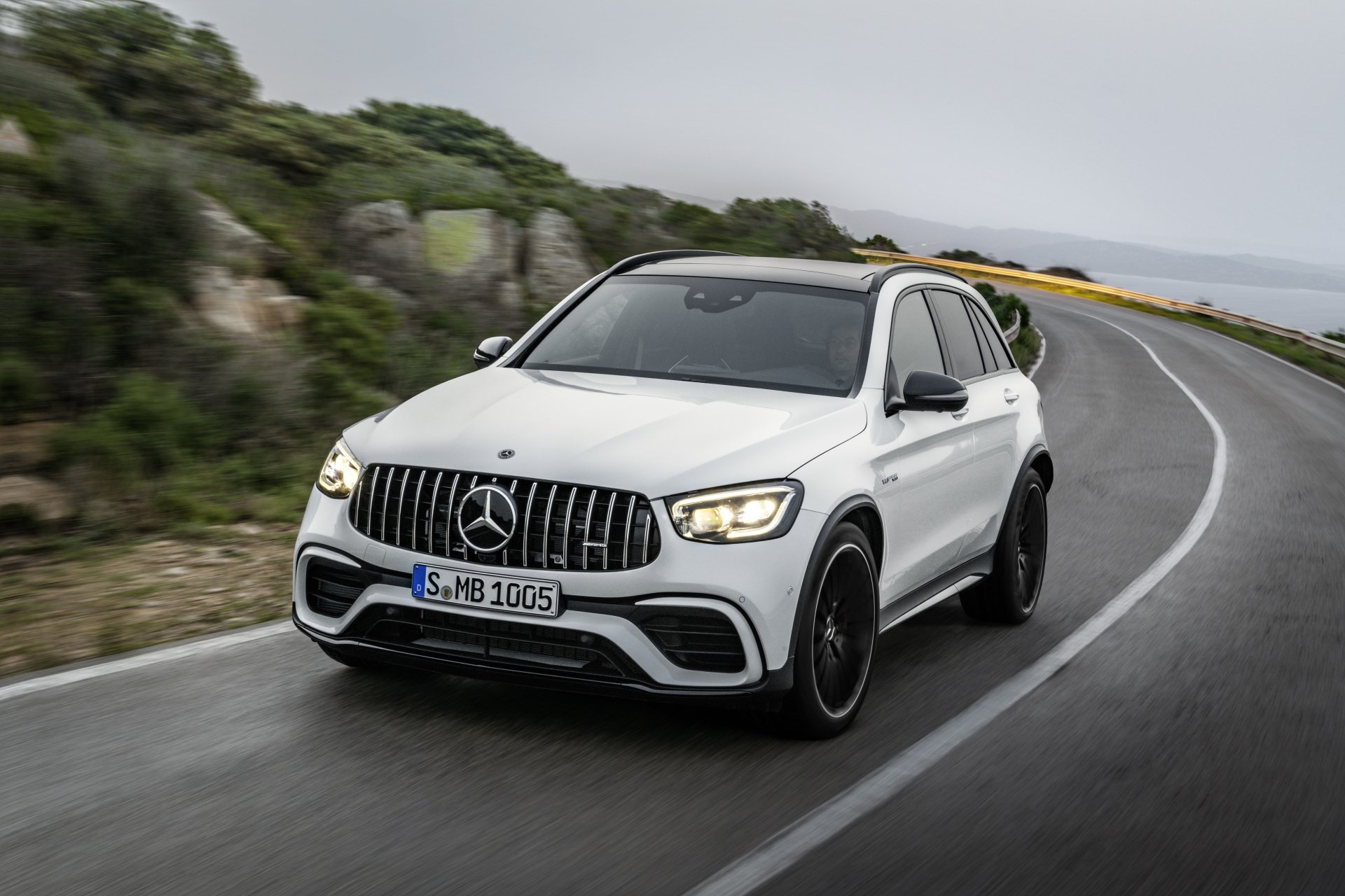 Download SUV White Car Car Mercedes-Benz GLC-Class Mercedes-AMG Vehicle Mercedes-AMG GLC 63 S 8k Ultra HD Wallpaper
