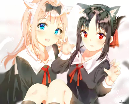 HD anime desktop wallpaper featuring Chika Fujiwara and Kaguya Shinomiya from Kaguya-sama: Love is War, showcasing vibrant colors and expressive character designs.