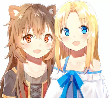 HD PC desktop wallpaper featuring Raphtalia and Filo from the anime The Rising of the Shield Hero, showcasing their vibrant expressions and detailed character design.