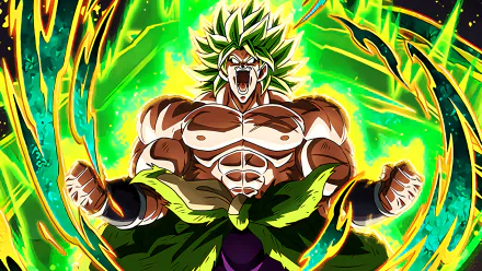 Broly in his Super Saiyan Green form from Dragon Ball Super: Broly, depicted in vibrant 4K Ultra HD anime style as a dynamic PC desktop wallpaper.