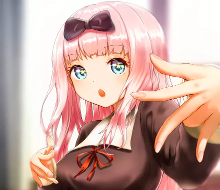 HD PC desktop wallpaper featuring Chika Fujiwara from the anime Kaguya-sama: Love is War with vibrant colors and expressive detail.