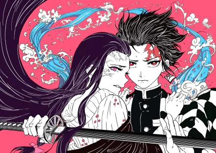 HD desktop wallpaper featuring Tanjiro Kamado and Nezuko Kamado from the anime Demon Slayer: Kimetsu no Yaiba, showcasing vibrant artwork and intricate details against a dynamic background.