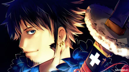 Trafalgar Law from One Piece in detailed anime style, featured in a vibrant 4K Ultra HD desktop wallpaper background.