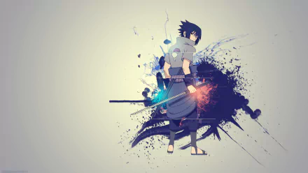HD anime wallpaper featuring Sasuke Uchiha from the Uchiha Clan with black hair, wielding a sword against a dynamic, abstract background.