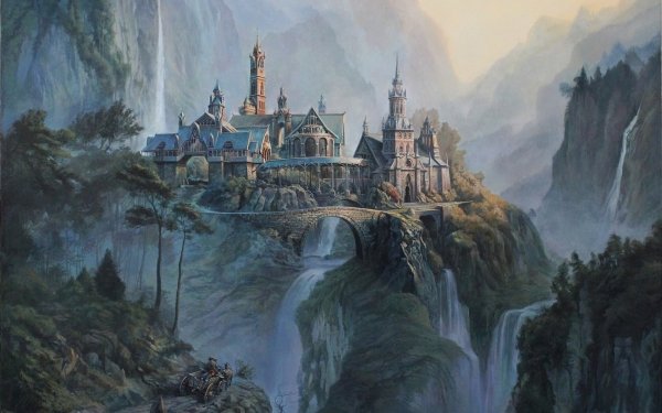 Fantasy City Town Waterfall HD Wallpaper | Background Image