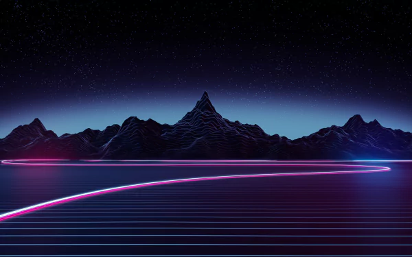 Vibrant retro wave themed HD desktop wallpaper displaying a captivating and artistic synthwave design.