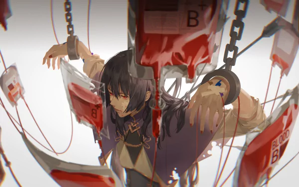 red eyes bandage black hair Anime Original HD Desktop Wallpaper | Background Image