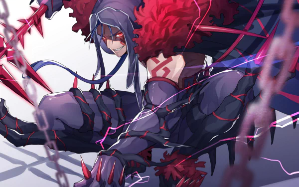 HD anime desktop wallpaper of Cu Chulainn Alter from Fate/Grand Order in a dynamic, intense pose with dark and red tones.