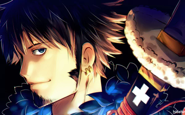 Trafalgar Law from One Piece in detailed anime style, featured in a vibrant 4K Ultra HD desktop wallpaper background.