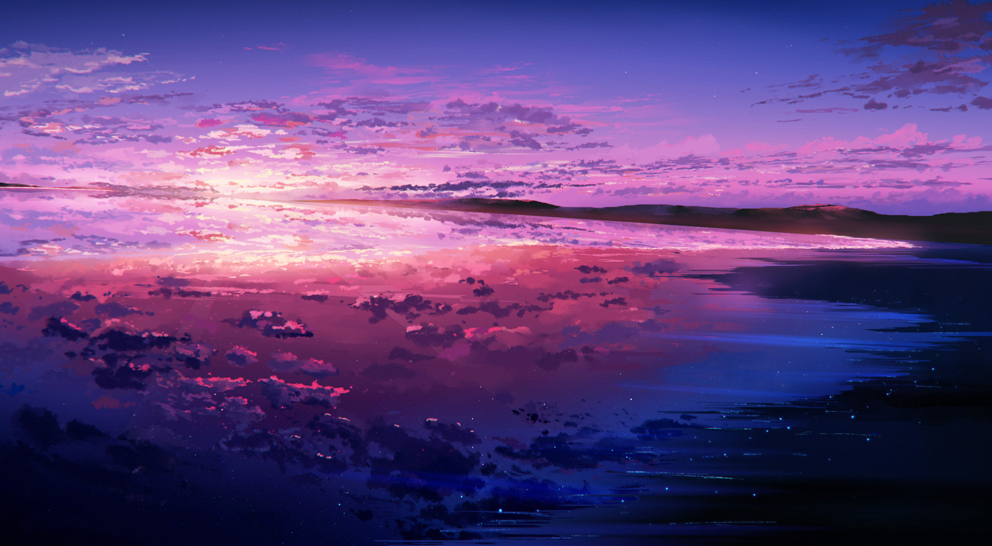 Ocean Purple Reflection Sky Sunset HD WALLPAPER.