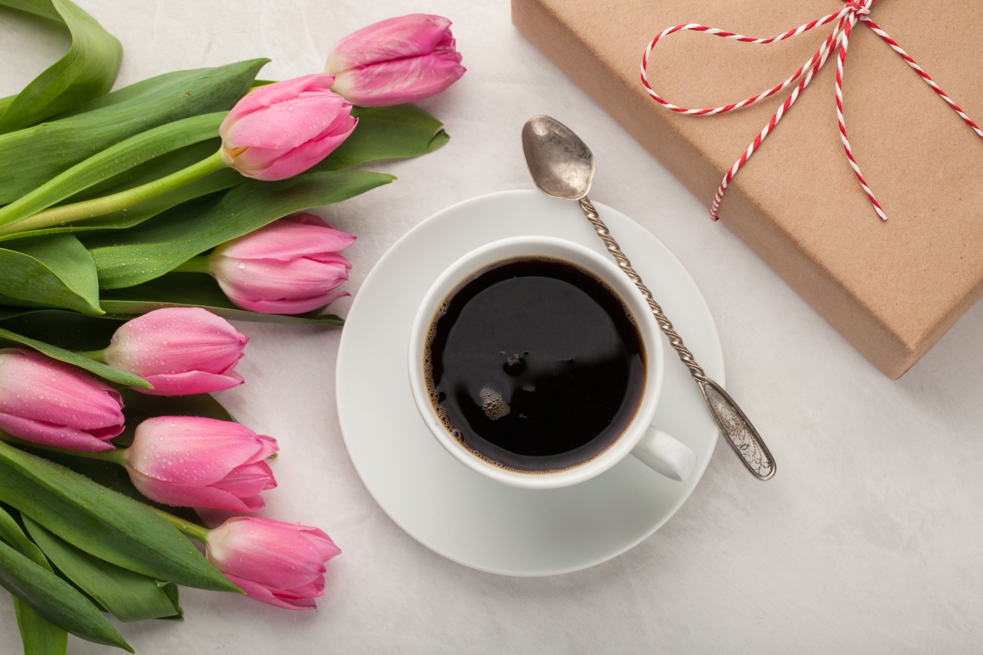 Download Pink Flower Flower Tulip Still Life Cup Food Coffee 4k Ultra