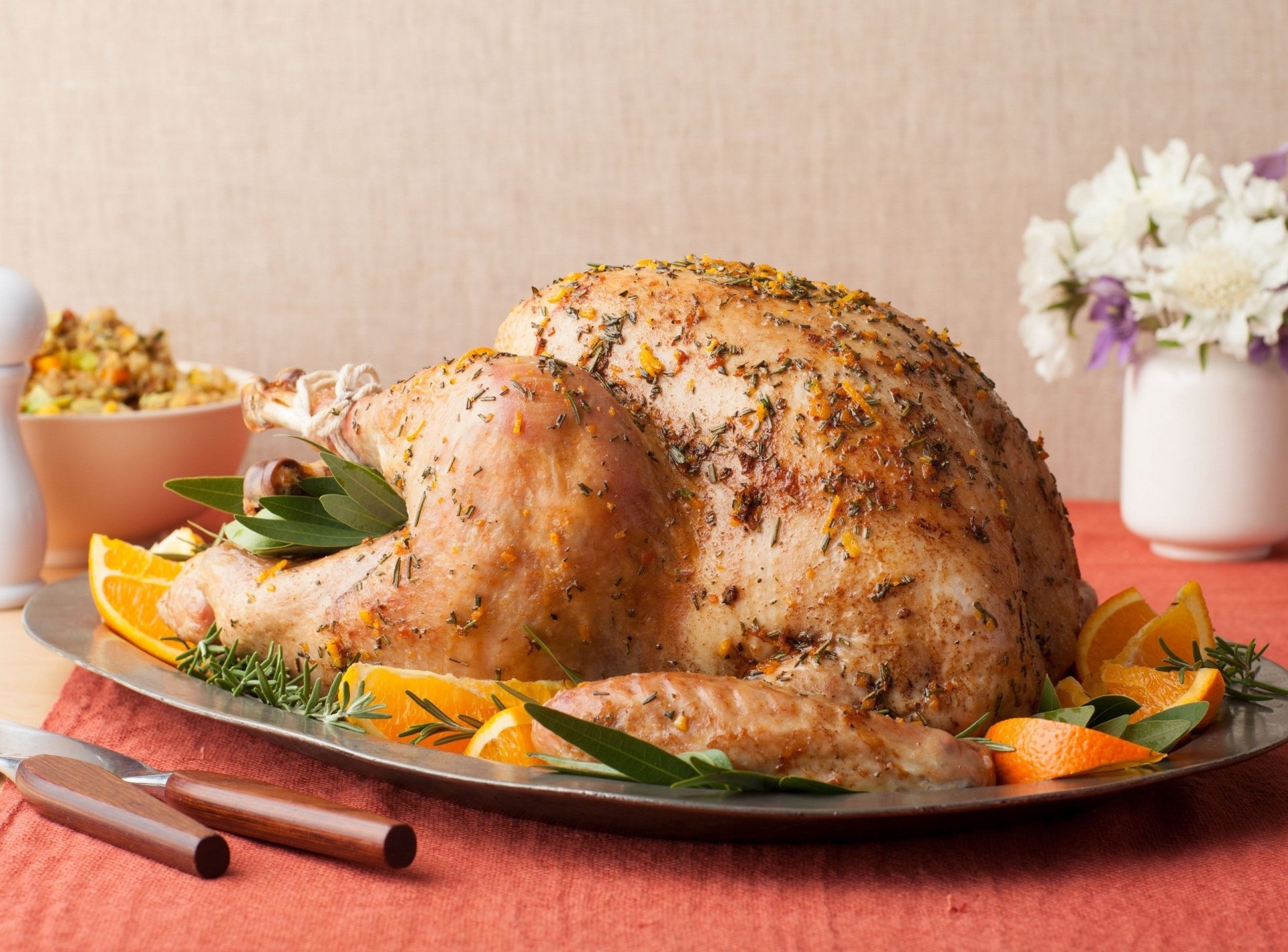 Download Plate Orange (Fruit) Roast Food Chicken HD Wallpaper