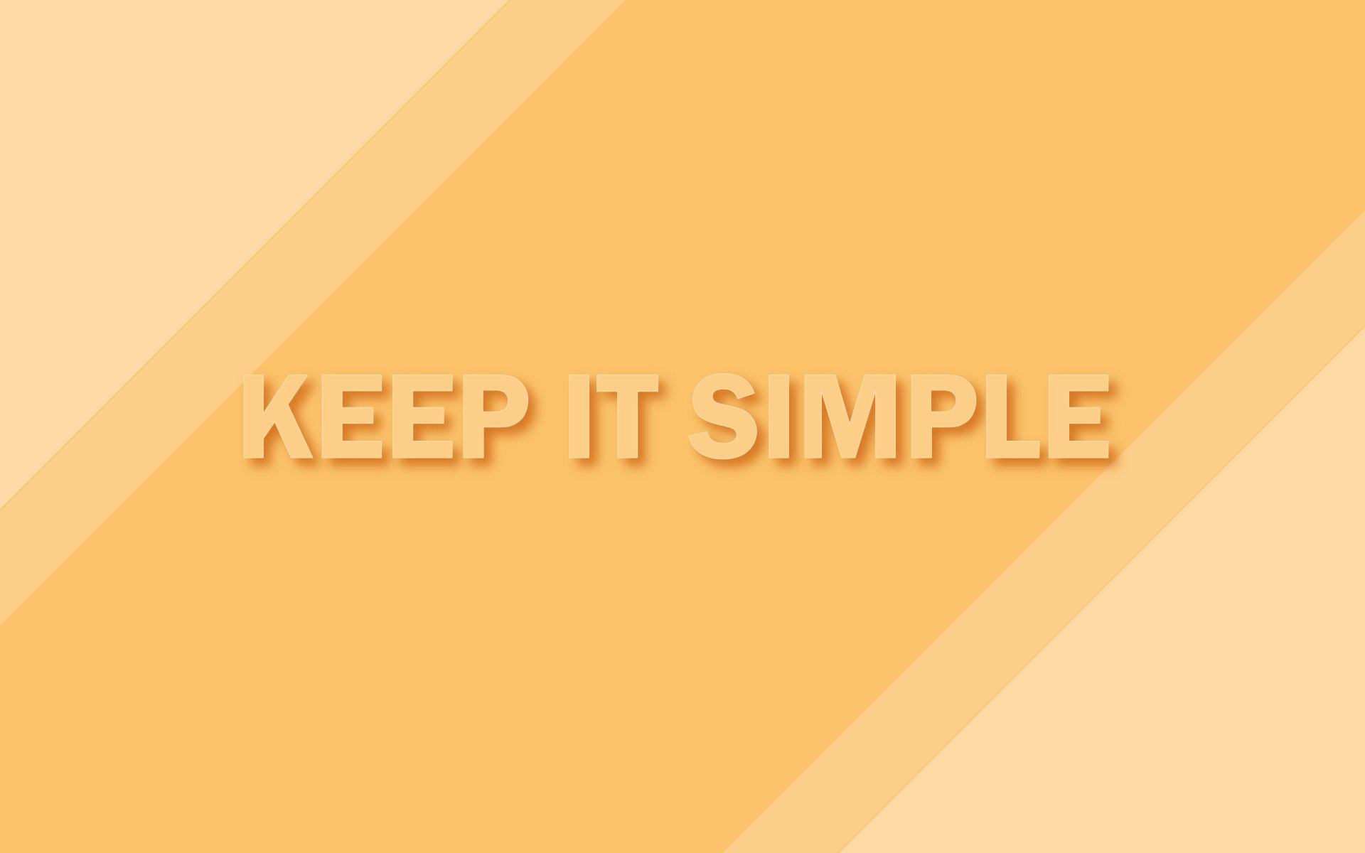5K Ultra HD PC desktop wallpaper: yellow diagonal bands with embossed motivational statement text KEEP IT SIMPLE; minimalist Misc design.