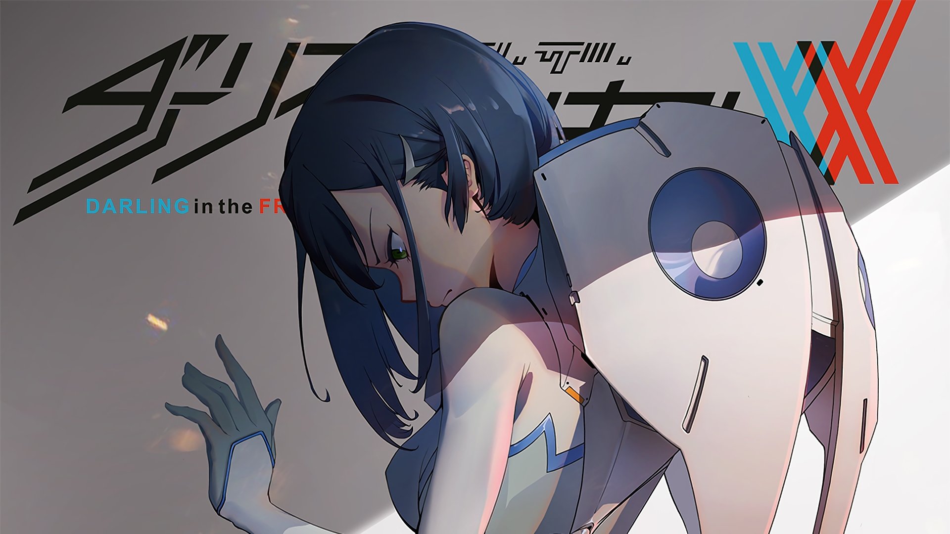 Ichigo from Darling in the FranXX stands against a stylized background, rendered in detailed 4K Ultra HD anime art for PC desktop wallpaper.