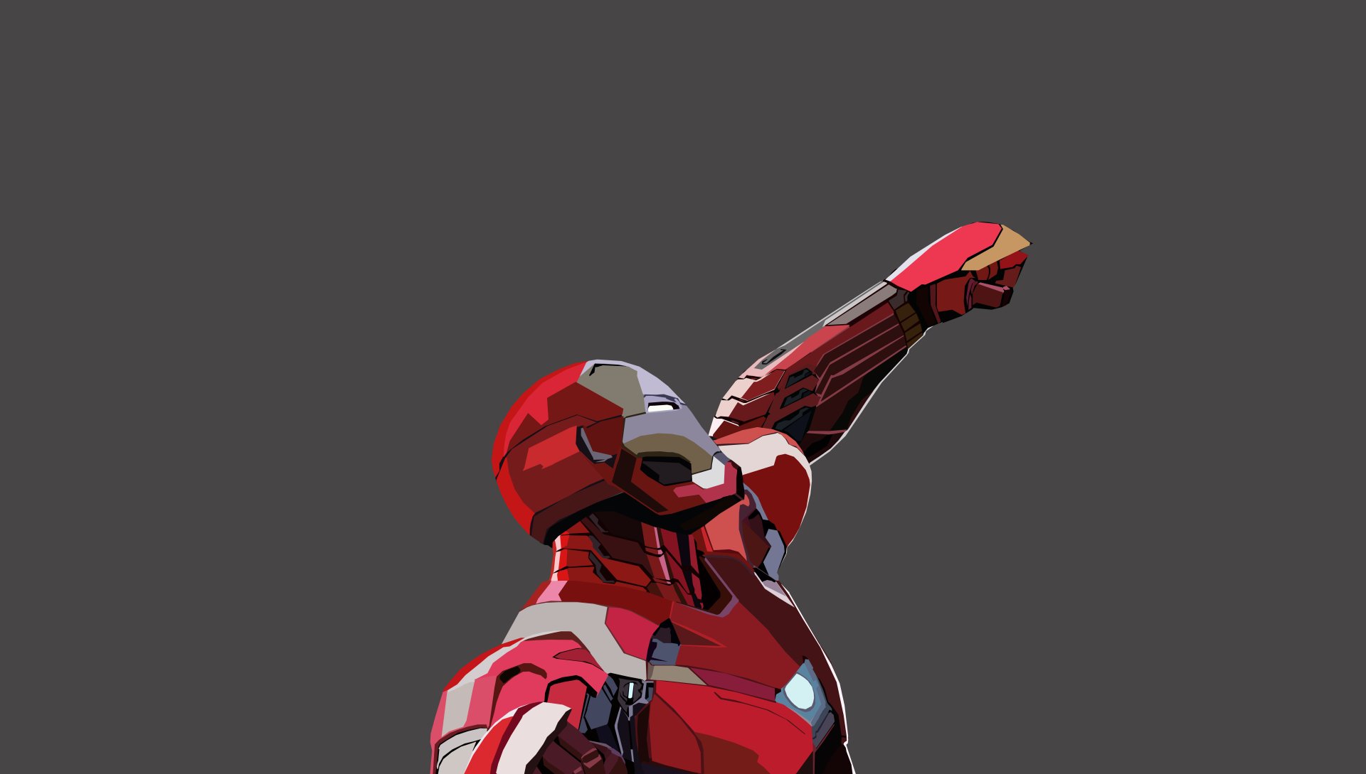 HD desktop wallpaper featuring Iron Man from Avengers: Endgame in a dynamic pose against a gray background.