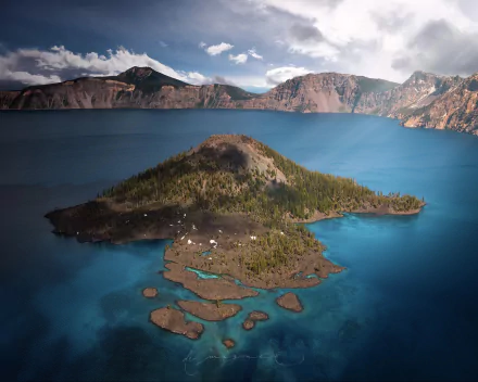 nature Oregon island lake Wizard Island Crater Lake HD Desktop Wallpaper | Background Image
