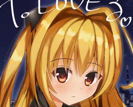 Close-up HD PC wallpaper of blonde Golden Darkness (To Love-Ru: Darkness), an anime girl with long golden hair and warm amber eyes against a dark backdrop.