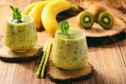 smoothie banana straw still life kiwi fruit food drink HD Desktop Wallpaper | Background Image