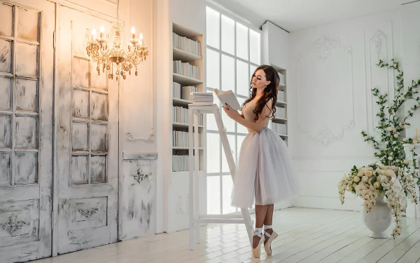 ballerina book brunette model woman mood HD Desktop Wallpaper | Background Image