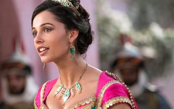Movie Aladdin (2019) Naomi Scott Face Brown Eyes Black Hair Earrings Necklace Depth Of Field British Actress Princess HD Wallpaper | Background Image