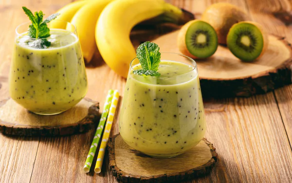 smoothie banana straw still life kiwi fruit food drink HD Desktop Wallpaper | Background Image