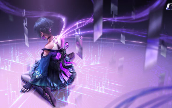 4K Ultra HD PC wallpaper featuring a Cyber Hunter character surrounded by glowing purple digital effects in a futuristic, cybernetic environment.