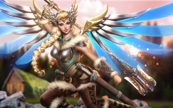 Video Game Overwatch Sword Mercy Woman Warrior HD Wallpaper | Background Image