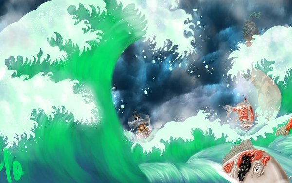 Anime One Piece Wave Fish Ship Ocean HD Wallpaper | Background Image