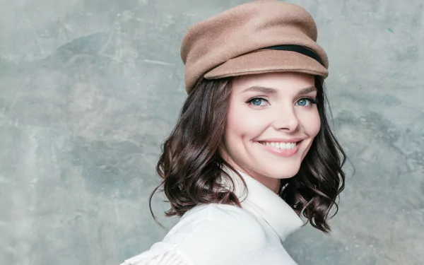 hat smile blue eyes brunette Russian actress woman Elizaveta Boyarskaya HD Desktop Wallpaper | Background Image