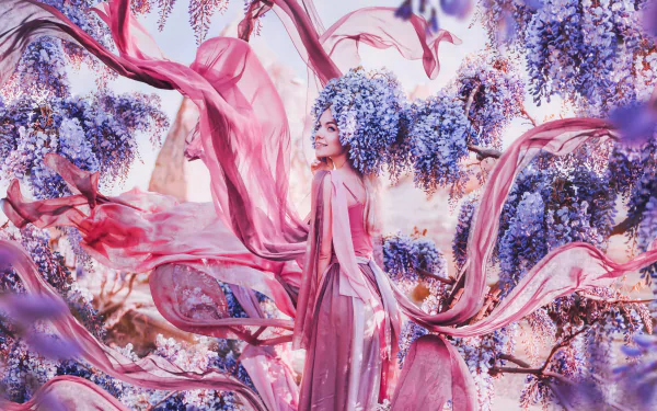 mood pink dress wisteria dress flower woman model HD Desktop Wallpaper | Background Image