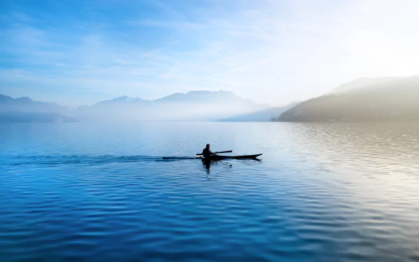 mountain fog boat lake vehicle kayak HD Desktop Wallpaper | Background Image