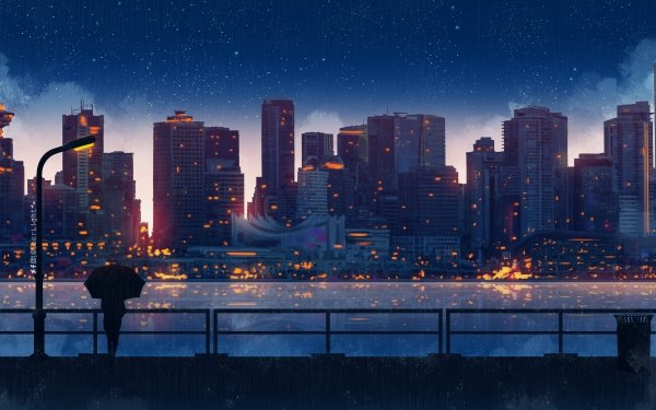 Anime City Night HD Wallpaper | Background Image