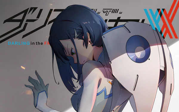 Ichigo from Darling in the FranXX stands against a stylized background, rendered in detailed 4K Ultra HD anime art for PC desktop wallpaper.