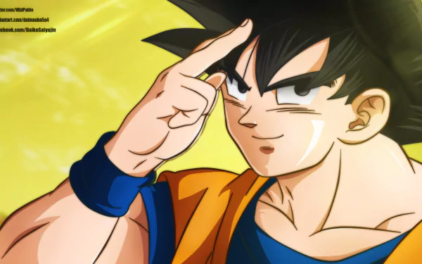 HD PC desktop wallpaper featuring Goku from the anime Dragon Ball Super: Broly, striking a confident pose with a glowing yellow background.