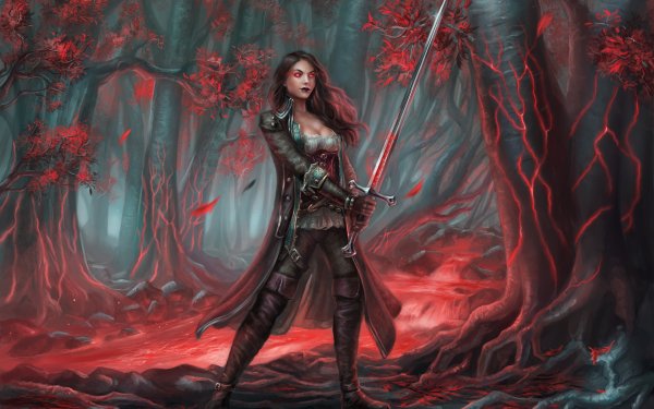 Fantasy Women Warrior Woman Warrior Sword Red Eyes HD Wallpaper | Background Image