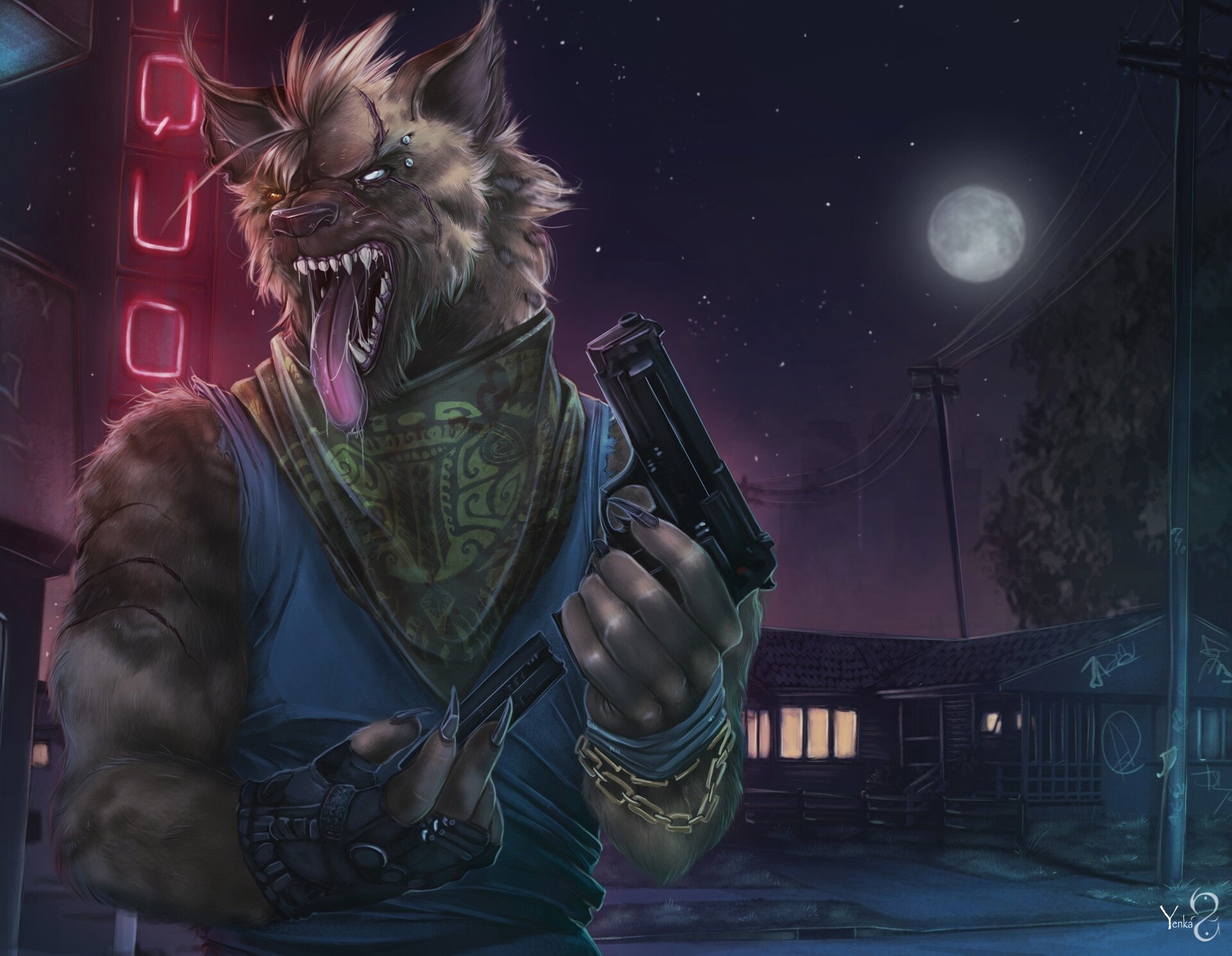 Download Weapon Moon Gun Night Dark Creature HD Wallpaper by Marion Bouzir