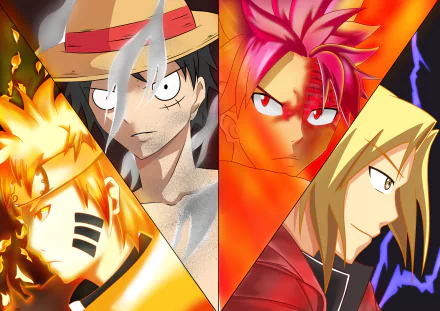 Fullmetal Alchemist: Brotherhood Edward Elric Natsu Dragneel Naruto Uzumaki Monkey D. Luffy One Piece Naruto Fairy Tail Anime crossover HD Desktop Wallpaper | Background Image