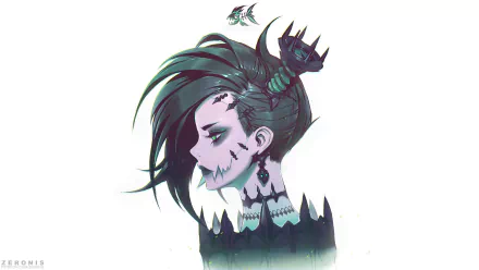 HD desktop wallpaper of an original anime character with dark, edgy aesthetic, featuring a side profile of a girl in gothic attire with intense, sharp features and unique accessories.