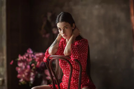 dress long hair tattoo black hair model woman Alla Berger HD Desktop Wallpaper | Background Image