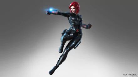 Black Widow from Marvel Ultimate Alliance 3: The Black Order in dynamic action pose, rendered as an 8K Ultra HD PC desktop wallpaper and background.