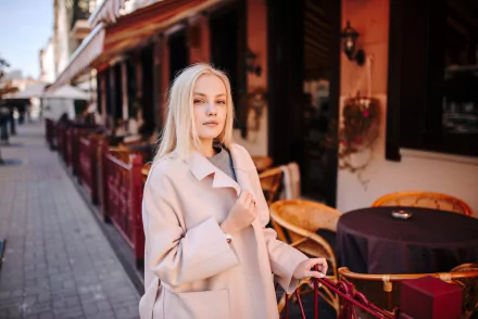 depth of field coat blonde woman model HD Desktop Wallpaper | Background Image