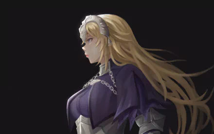 HD PC wallpaper featuring Jeanne d'Arc from Fate/Apocrypha and Fate/Grand Order, showcasing her long blonde hair and detailed anime-style design against a dark background.