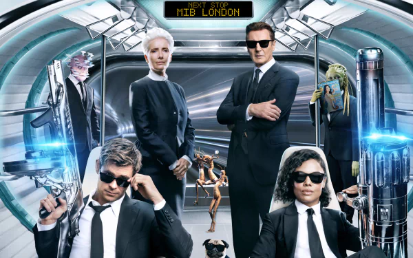 Emma Thompson Tessa Thompson Liam Neeson Chris Hemsworth movie Men in Black: International HD Desktop Wallpaper | Background Image