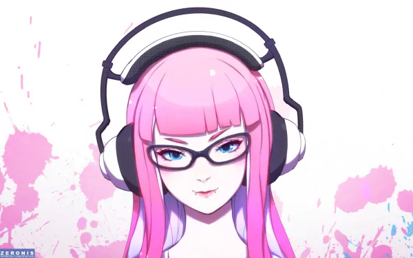 pink hair Anime headphones HD Desktop Wallpaper | Background Image
