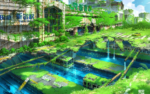 Anime Post Apocalyptic City Ruin Destruction HD Wallpaper | Background Image