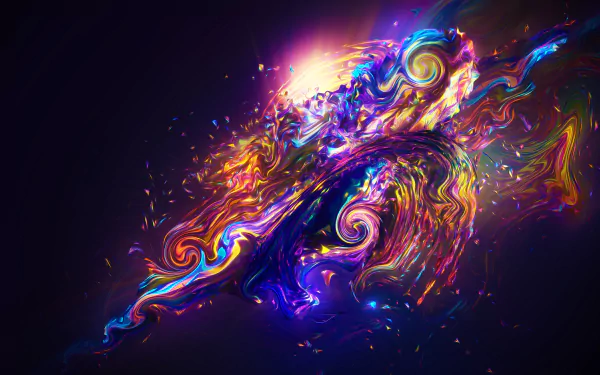 A vibrant HD desktop wallpaper featuring an abstract swirl of vivid colors against a dark background.