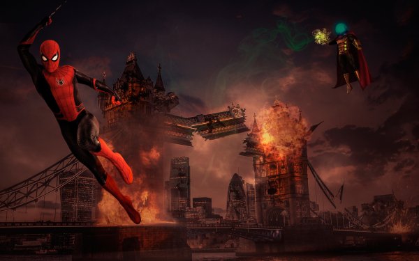 Movie Spider-Man: Far From Home Spider-Man Mysterio Tower Bridge HD Wallpaper | Background Image